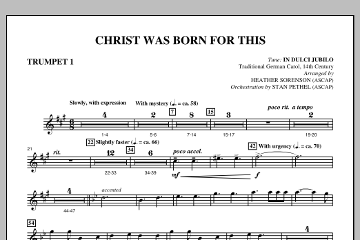 Download Heather Sorenson Christ Was Born For This - Bb Trumpet 1 Sheet Music and learn how to play Choir Instrumental Pak PDF digital score in minutes