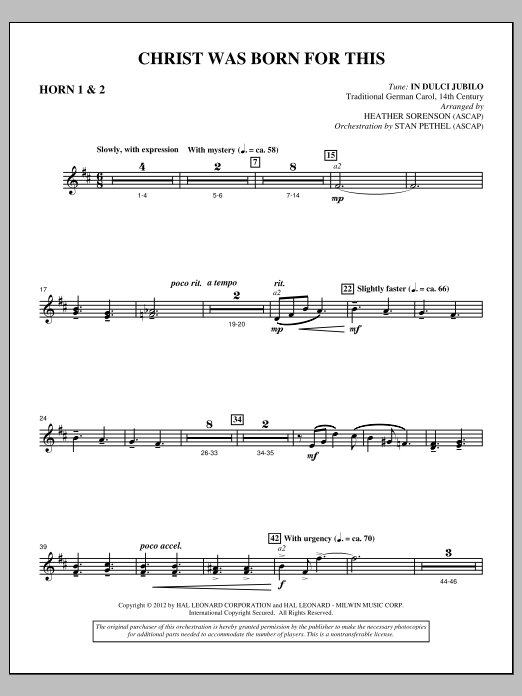 Download Heather Sorenson Christ Was Born For This - F Horn 1,2 Sheet Music and learn how to play Choir Instrumental Pak PDF digital score in minutes