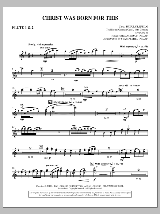 Download Heather Sorenson Christ Was Born For This - Flute 1 & 2 Sheet Music and learn how to play Choir Instrumental Pak PDF digital score in minutes