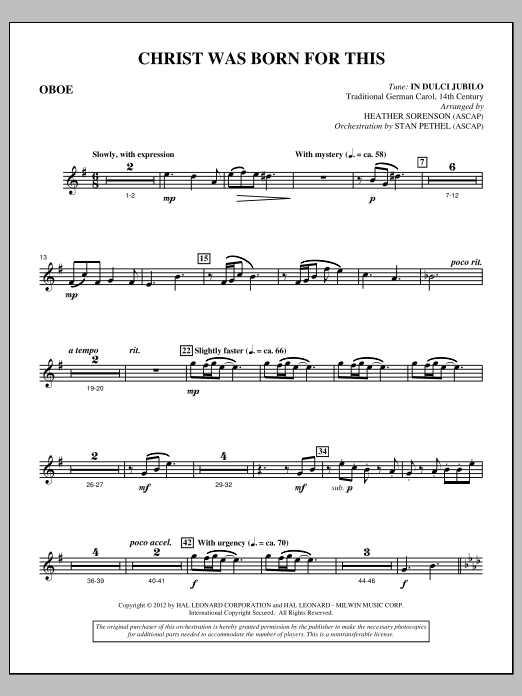 Download Heather Sorenson Christ Was Born For This - Oboe Sheet Music and learn how to play Choir Instrumental Pak PDF digital score in minutes