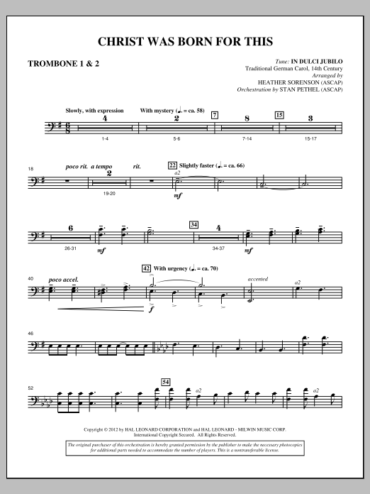 Download Heather Sorenson Christ Was Born For This - Trombone 1 & 2 Sheet Music and learn how to play Choir Instrumental Pak PDF digital score in minutes