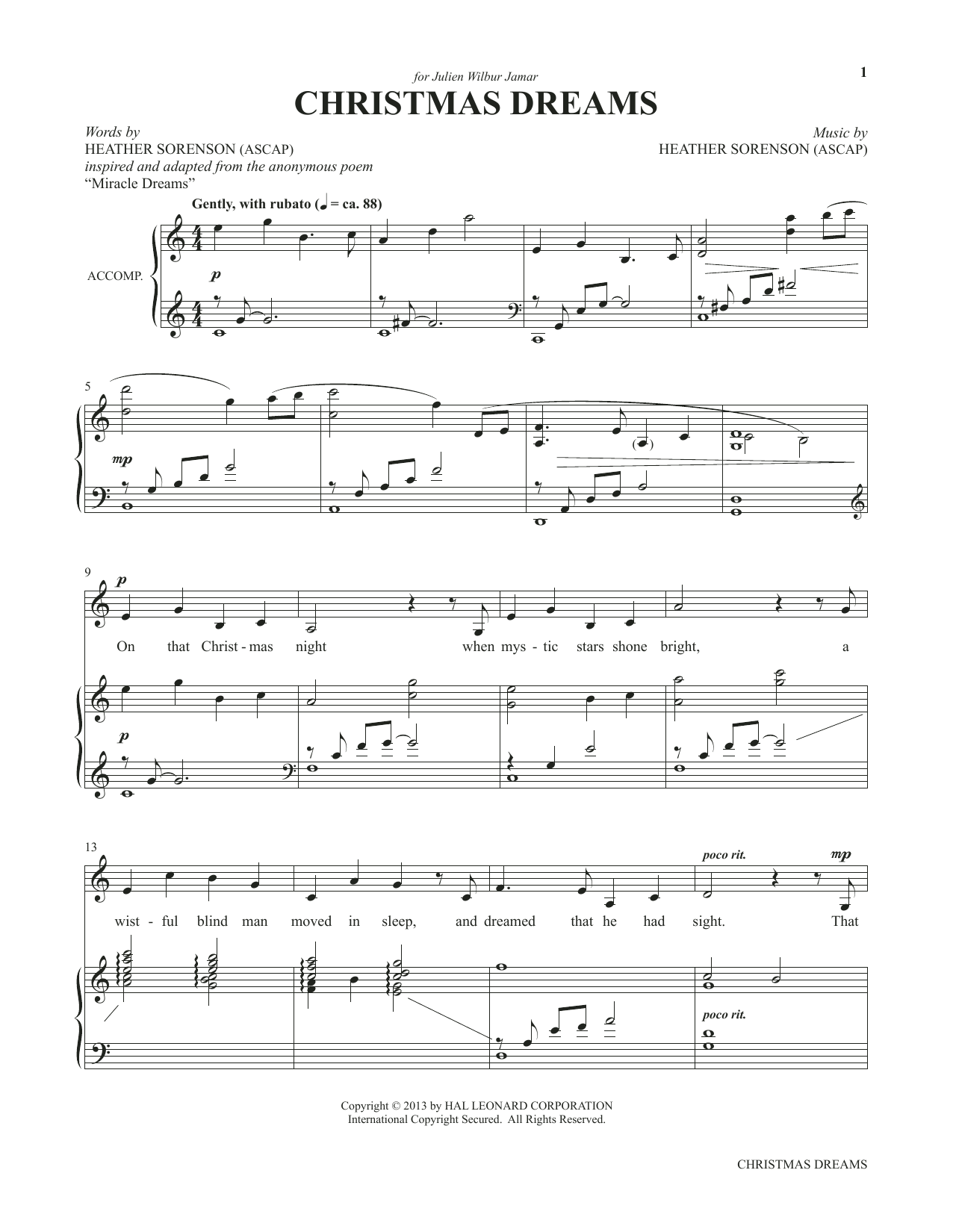 Download Heather Sorenson Christmas Dreams (from My Alleluia: Vocal Solos for Worship) Sheet Music and learn how to play Piano & Vocal PDF digital score in minutes