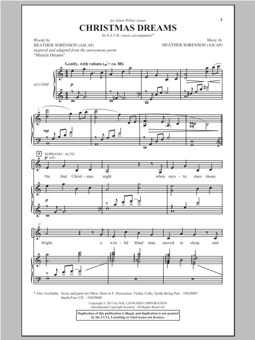 Download Heather Sorenson Christmas Dreams Sheet Music and learn how to play SATB PDF digital score in minutes
