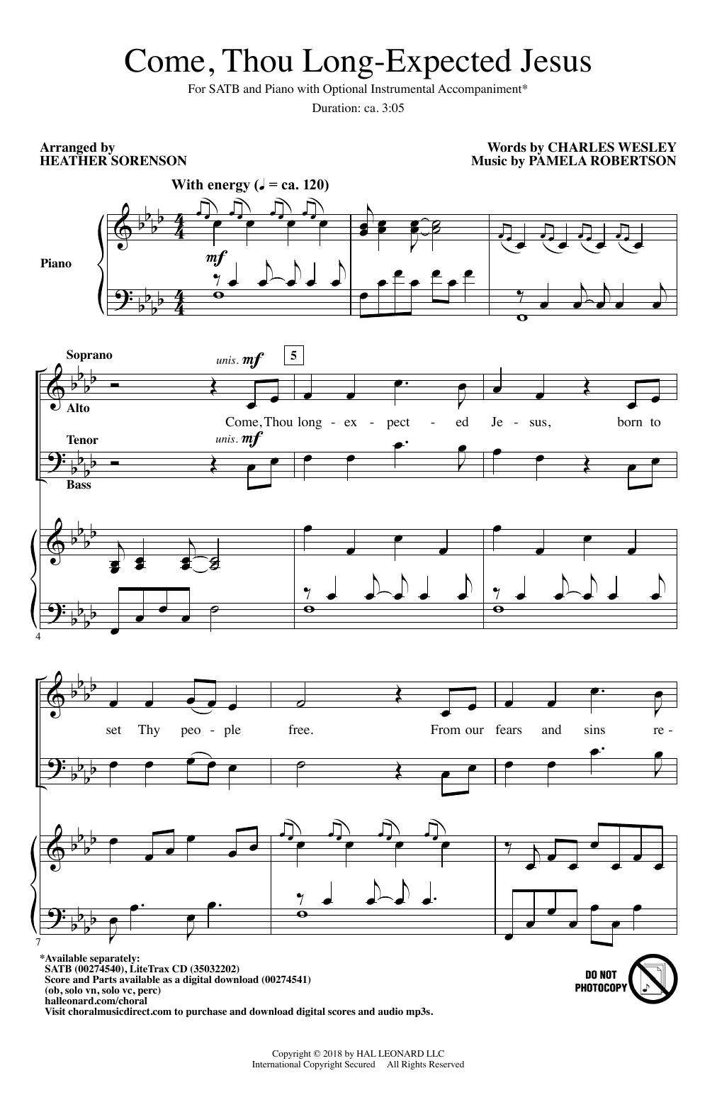 Download Heather Sorenson Come, Thou Long-Expected Jesus Sheet Music and learn how to play SATB PDF digital score in minutes