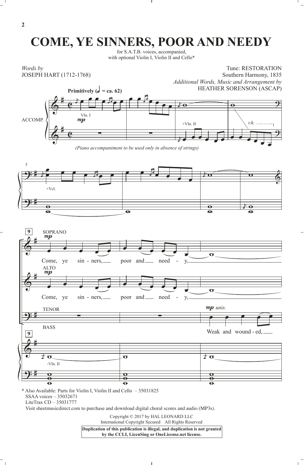 Download Heather Sorenson Come, Ye Sinners, Poor And Needy Sheet Music and learn how to play SATB Choir PDF digital score in minutes