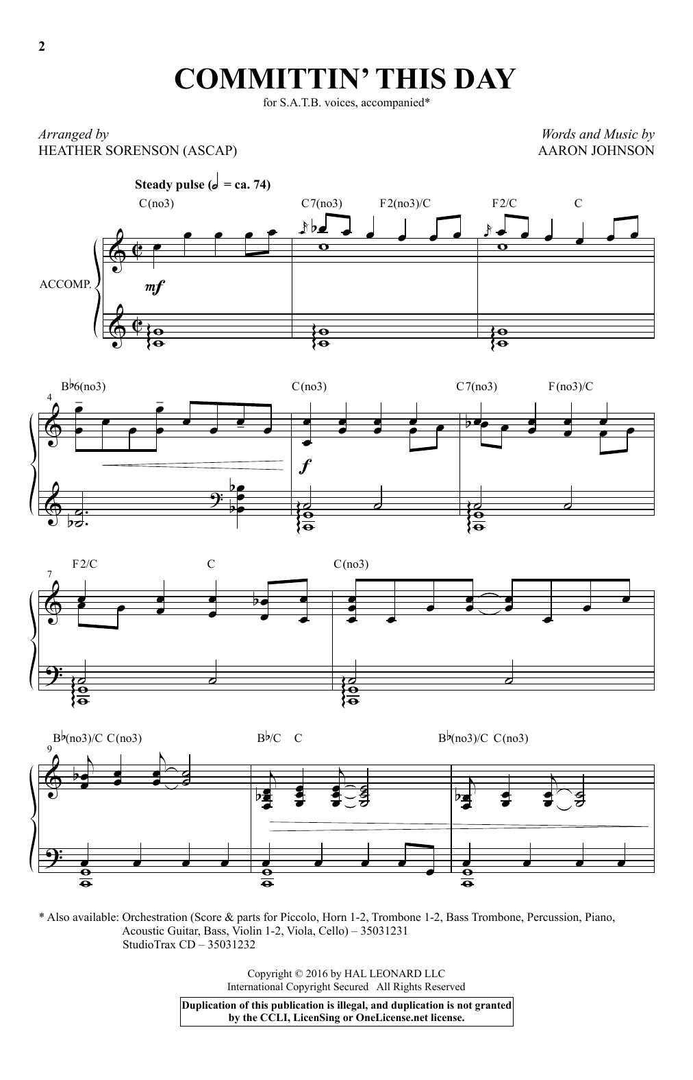 Download Heather Sorenson Committin' This Day Sheet Music and learn how to play SATB PDF digital score in minutes