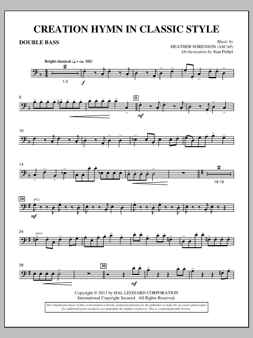 Download Heather Sorenson Creation Hymn In Classic Style - Double Bass Sheet Music and learn how to play Choir Instrumental Pak PDF digital score in minutes