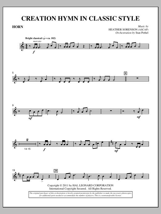 Download Heather Sorenson Creation Hymn In Classic Style - F Horn Sheet Music and learn how to play Choir Instrumental Pak PDF digital score in minutes
