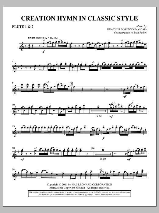 Download Heather Sorenson Creation Hymn In Classic Style - Flute 1 & 2 Sheet Music and learn how to play Choir Instrumental Pak PDF digital score in minutes