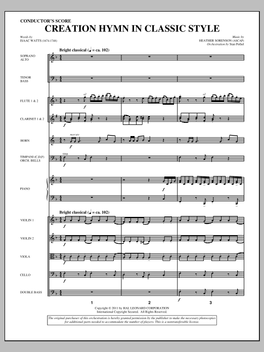 Download Heather Sorenson Creation Hymn In Classic Style - Score Sheet Music and learn how to play Choir Instrumental Pak PDF digital score in minutes