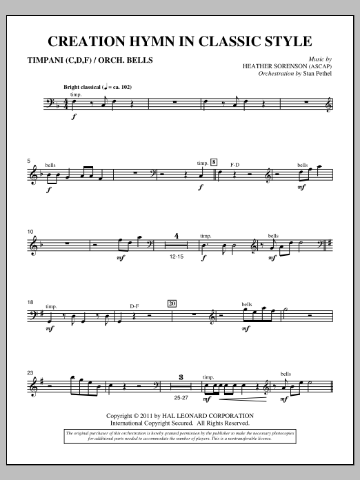 Download Heather Sorenson Creation Hymn In Classic Style - Timpani & Bells Sheet Music and learn how to play Choir Instrumental Pak PDF digital score in minutes