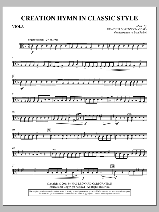 Download Heather Sorenson Creation Hymn In Classic Style - Viola Sheet Music and learn how to play Choir Instrumental Pak PDF digital score in minutes