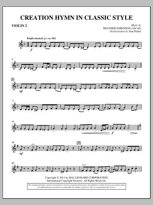 Download Heather Sorenson Creation Hymn In Classic Style - Violin 2 Sheet Music and learn how to play Choir Instrumental Pak PDF digital score in minutes