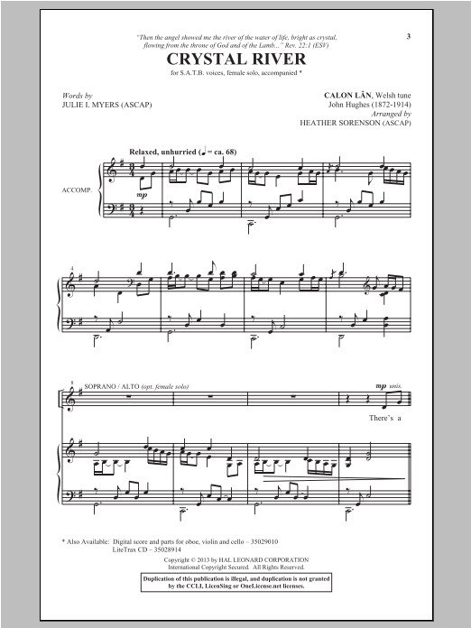 Download Heather Sorenson Crystal River Sheet Music and learn how to play SATB PDF digital score in minutes