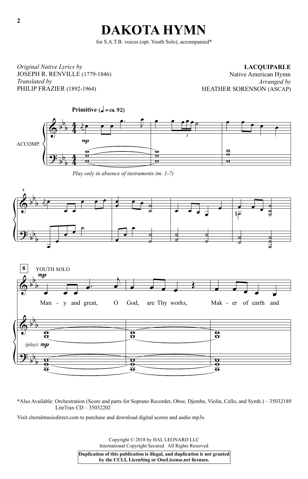 Download Heather Sorenson Dakota Hymn Sheet Music and learn how to play SATB PDF digital score in minutes