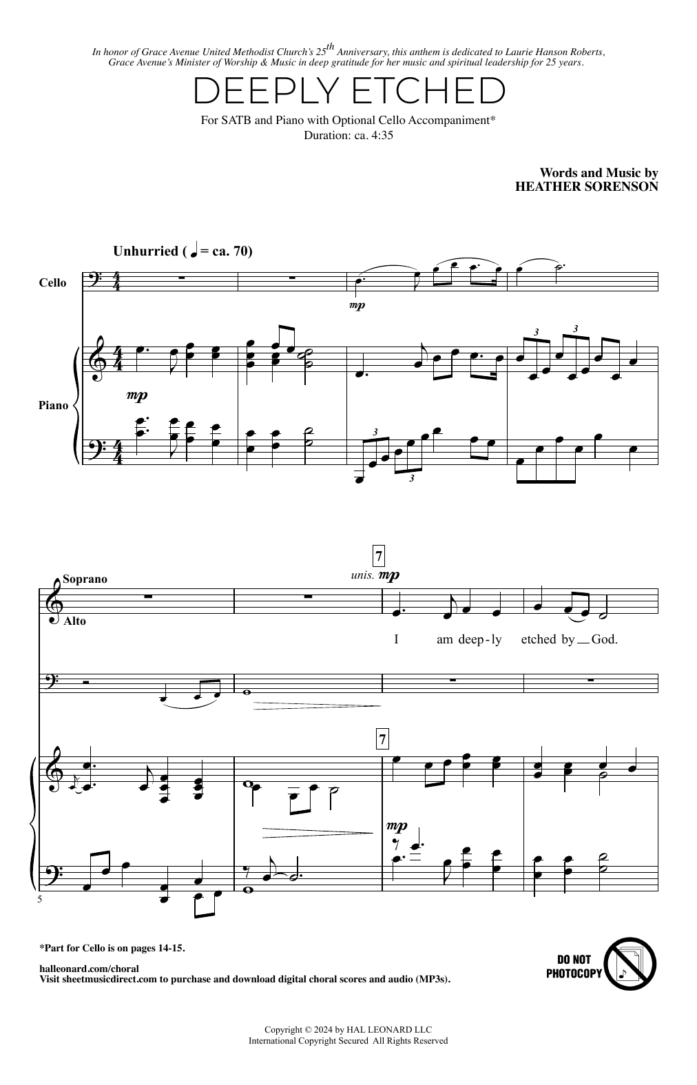 Download Heather Sorenson Deeply Etched Sheet Music and learn how to play SATB Choir PDF digital score in minutes