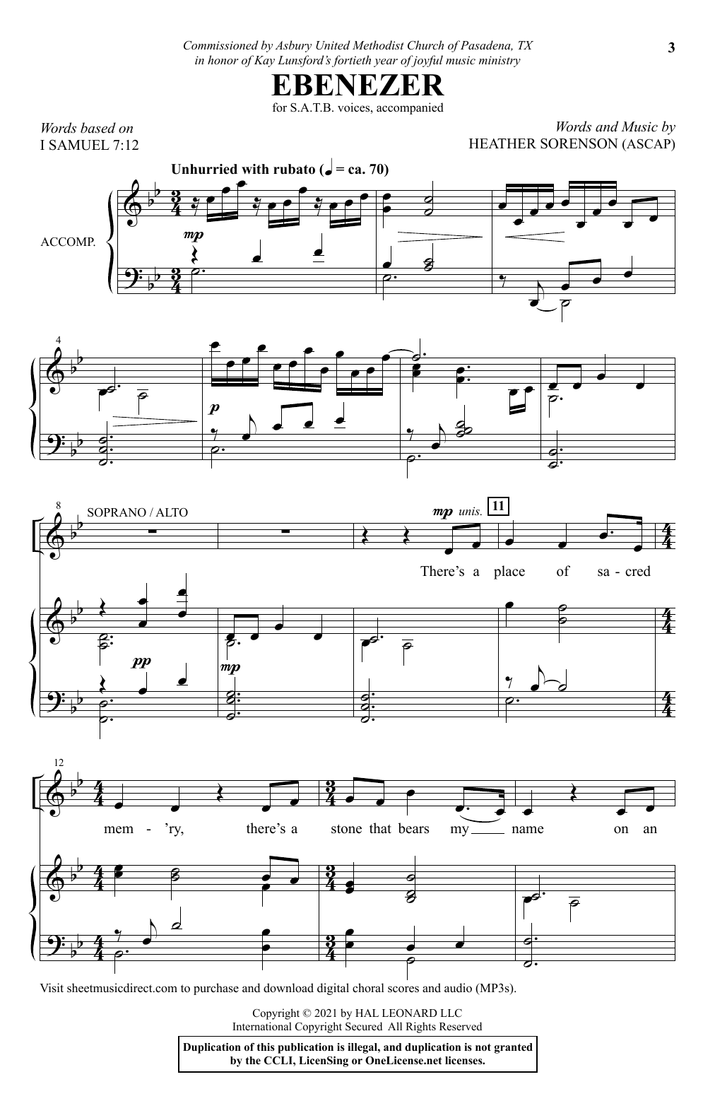 Download Heather Sorenson Ebenezer Sheet Music and learn how to play SATB Choir PDF digital score in minutes