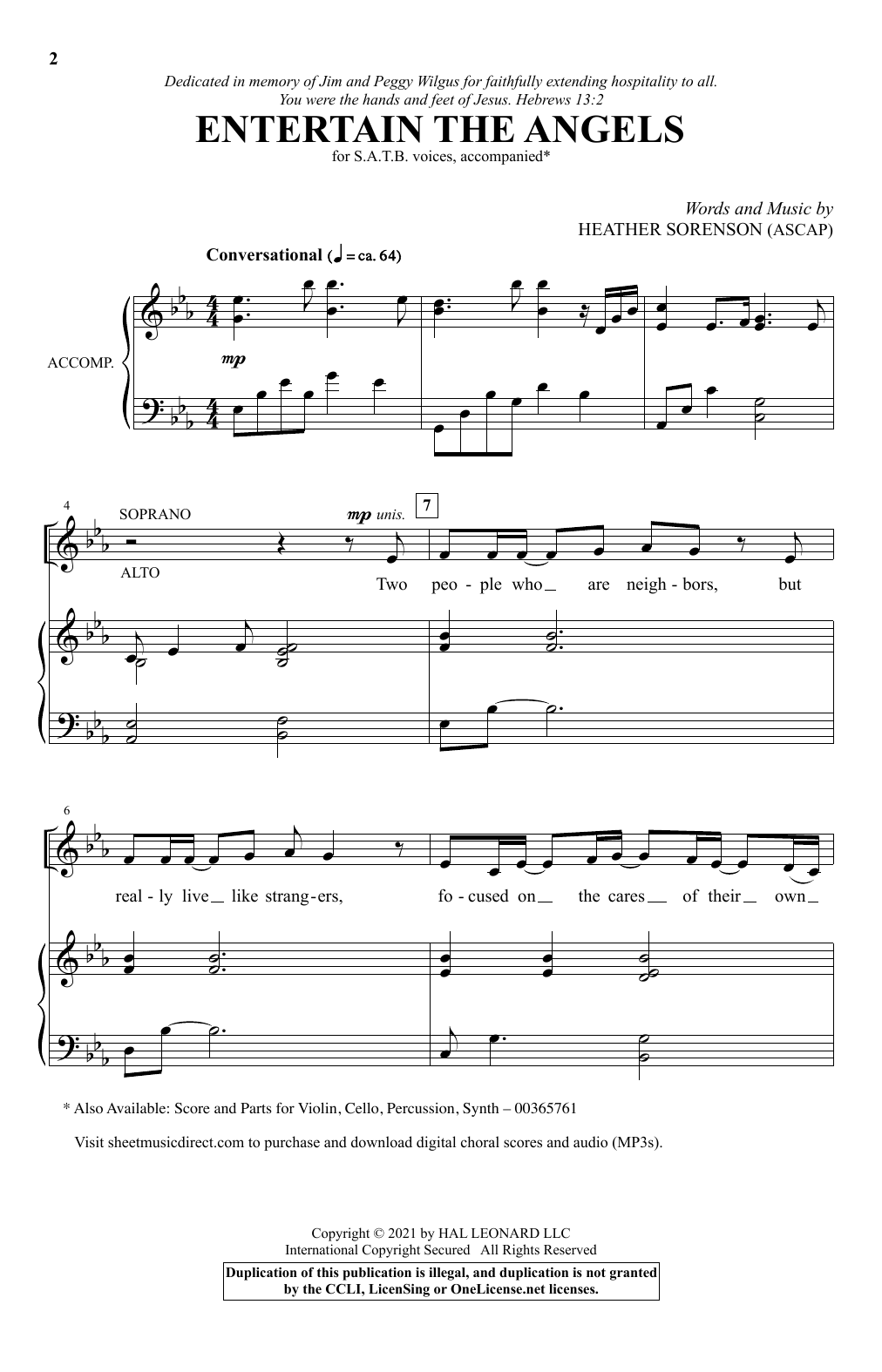 Download Heather Sorenson Entertain The Angels Sheet Music and learn how to play SATB Choir PDF digital score in minutes
