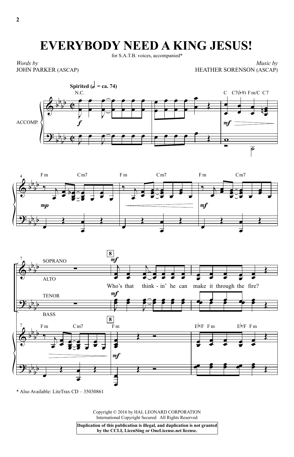 Download Heather Sorenson Everybody Need A King Jesus! Sheet Music and learn how to play SATB PDF digital score in minutes