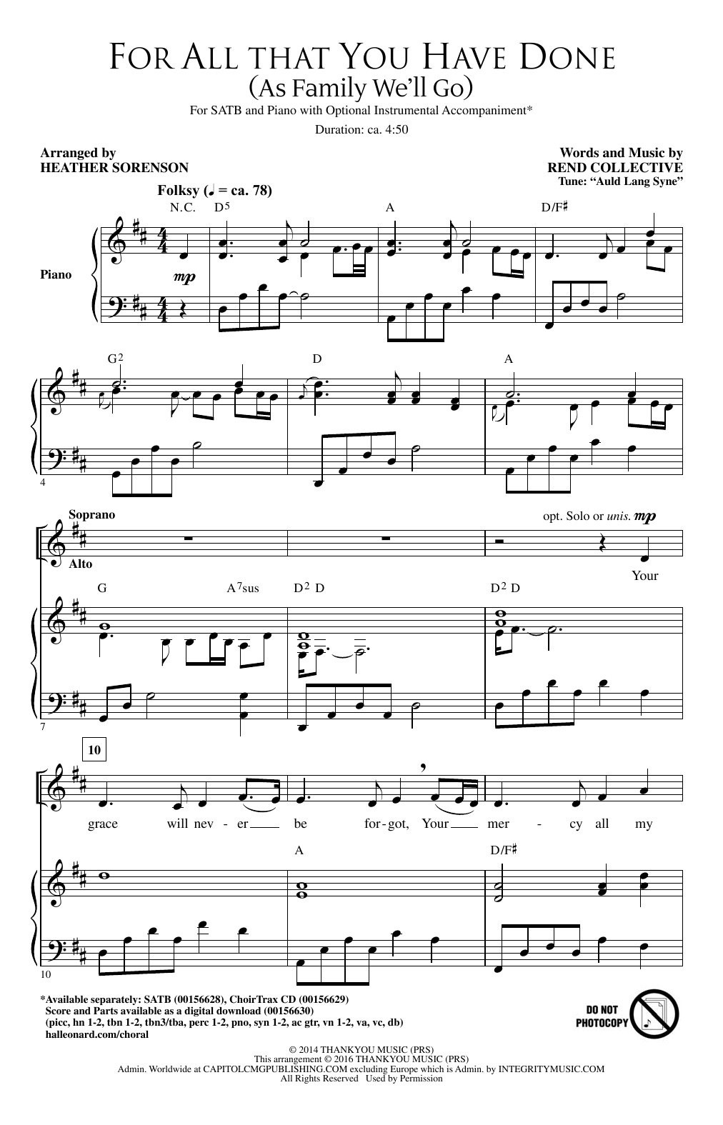 Download Heather Sorenson For All That You Have Done (As Family We'll Go) Sheet Music and learn how to play SATB PDF digital score in minutes