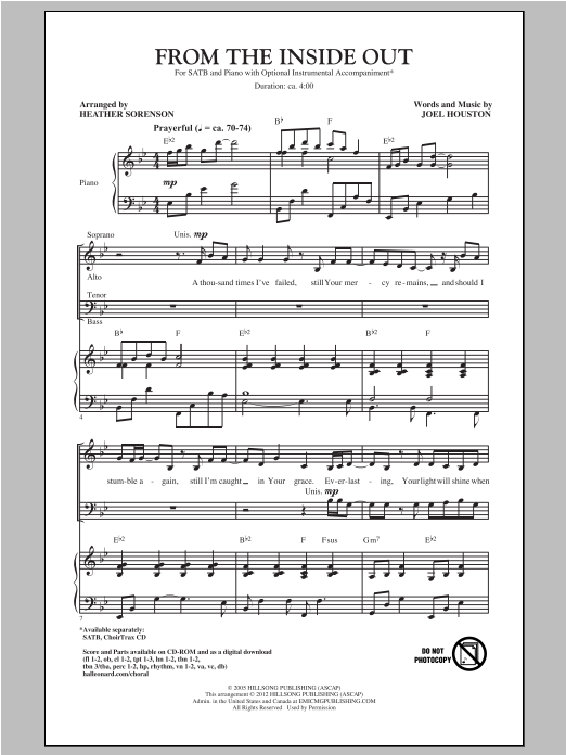Download Heather Sorenson From The Inside Out Sheet Music and learn how to play SATB PDF digital score in minutes