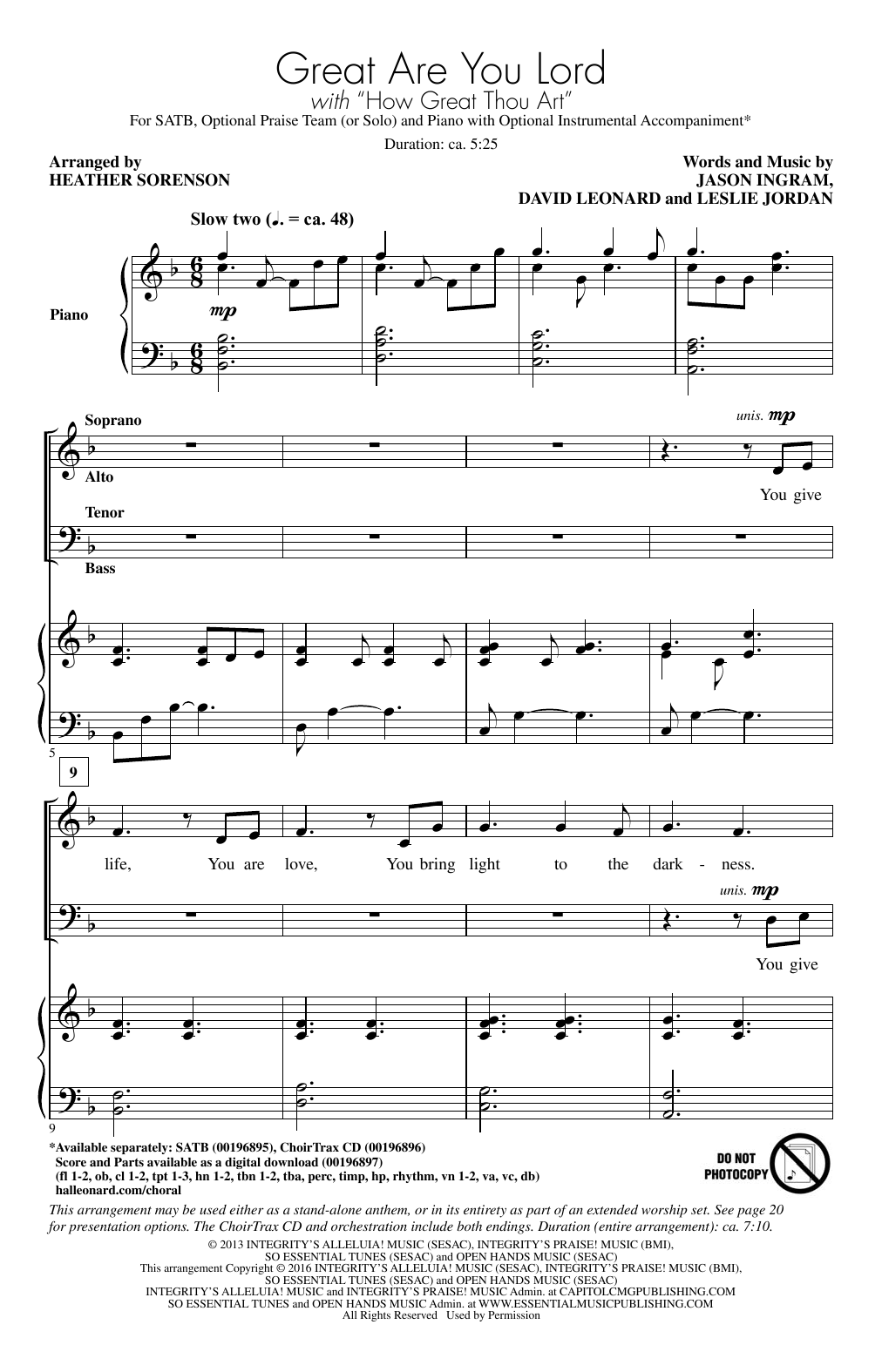 Download Heather Sorenson Great Are You Lord Sheet Music and learn how to play Choral PDF digital score in minutes