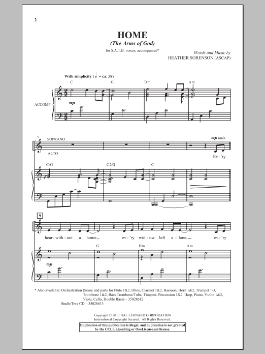 Download Heather Sorenson Home (The Arms Of God) Sheet Music and learn how to play SATB PDF digital score in minutes