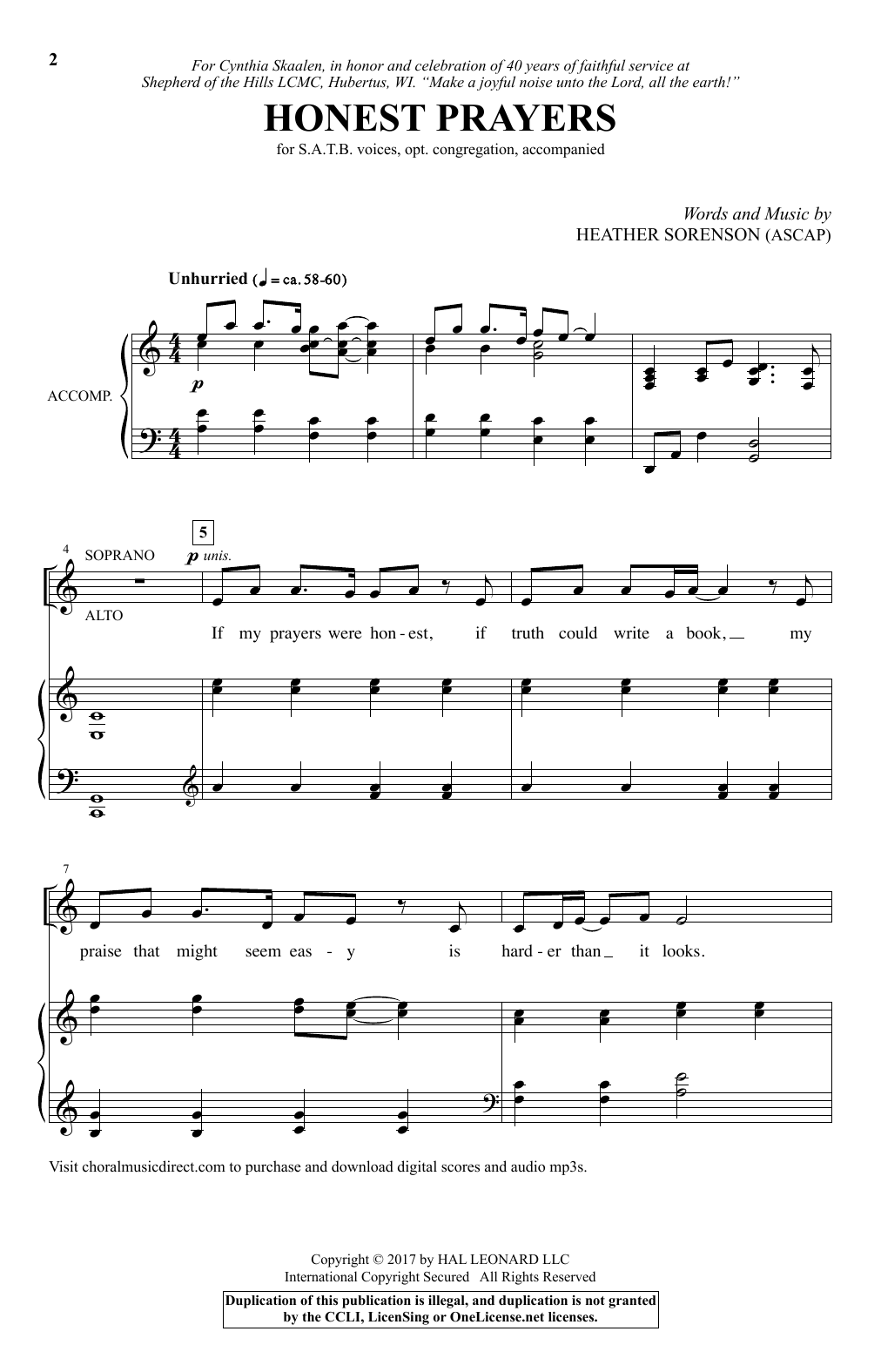 Download Heather Sorenson Honest Prayers Sheet Music and learn how to play SATB PDF digital score in minutes