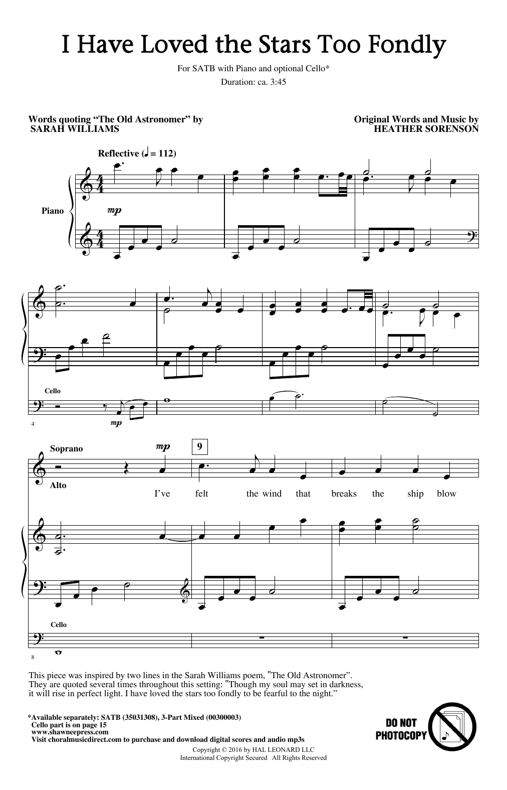 Download Heather Sorenson I Have Loved The Stars Too Fondly Sheet Music and learn how to play 3-Part Mixed Choir PDF digital score in minutes