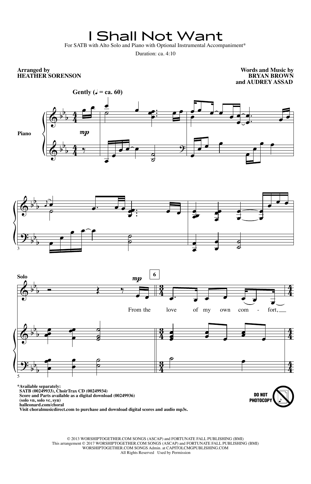 Download Heather Sorenson I Shall Not Want Sheet Music and learn how to play SATB PDF digital score in minutes