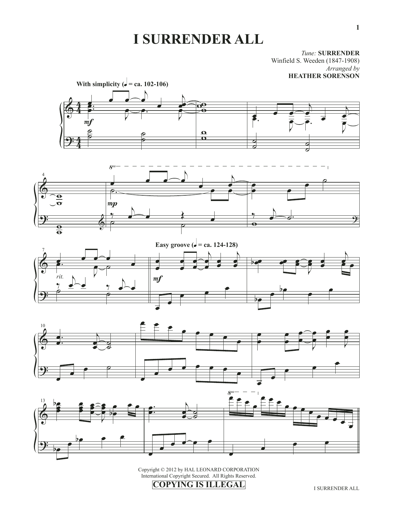 Download Heather Sorenson I Surrender All (from Images: Sacred Piano Reflections) Sheet Music and learn how to play Piano Solo PDF digital score in minutes