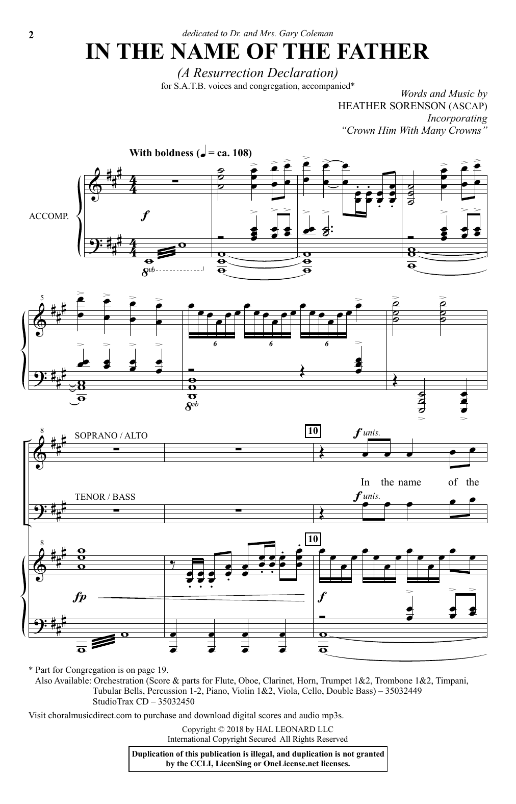 Download Heather Sorenson In The Name Of The Father (A Resurrection Declaration) Sheet Music and learn how to play SATB Choir PDF digital score in minutes