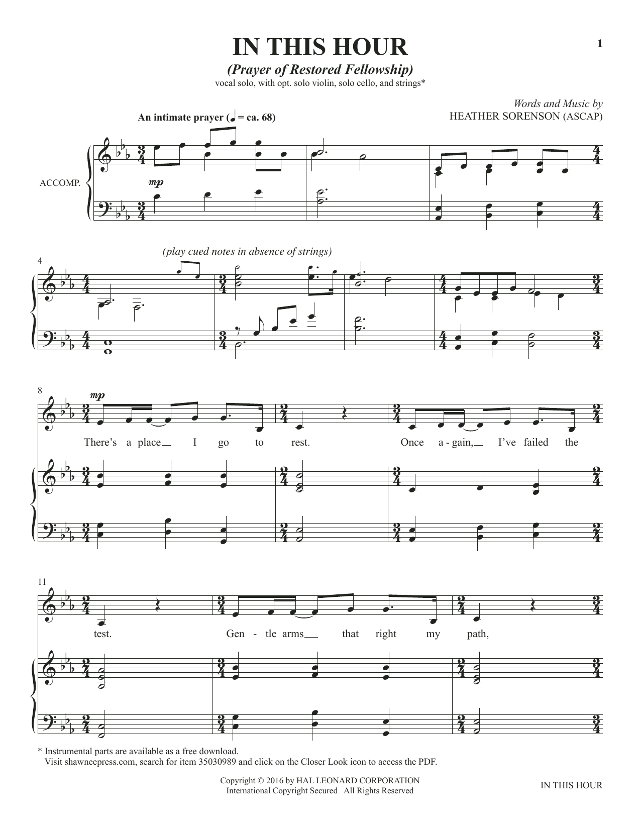 Download Heather Sorenson In This Hour (from The Prayer Project) Sheet Music and learn how to play Piano & Vocal PDF digital score in minutes