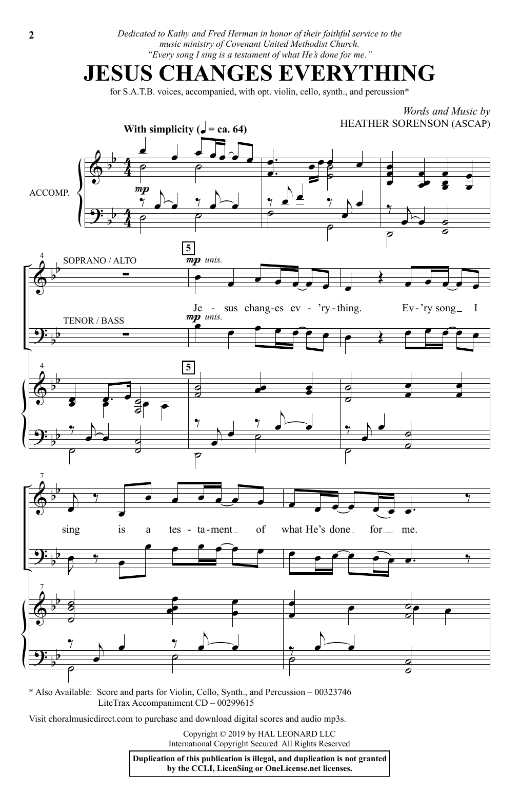 Download Heather Sorenson Jesus Changes Everything Sheet Music and learn how to play SATB Choir PDF digital score in minutes