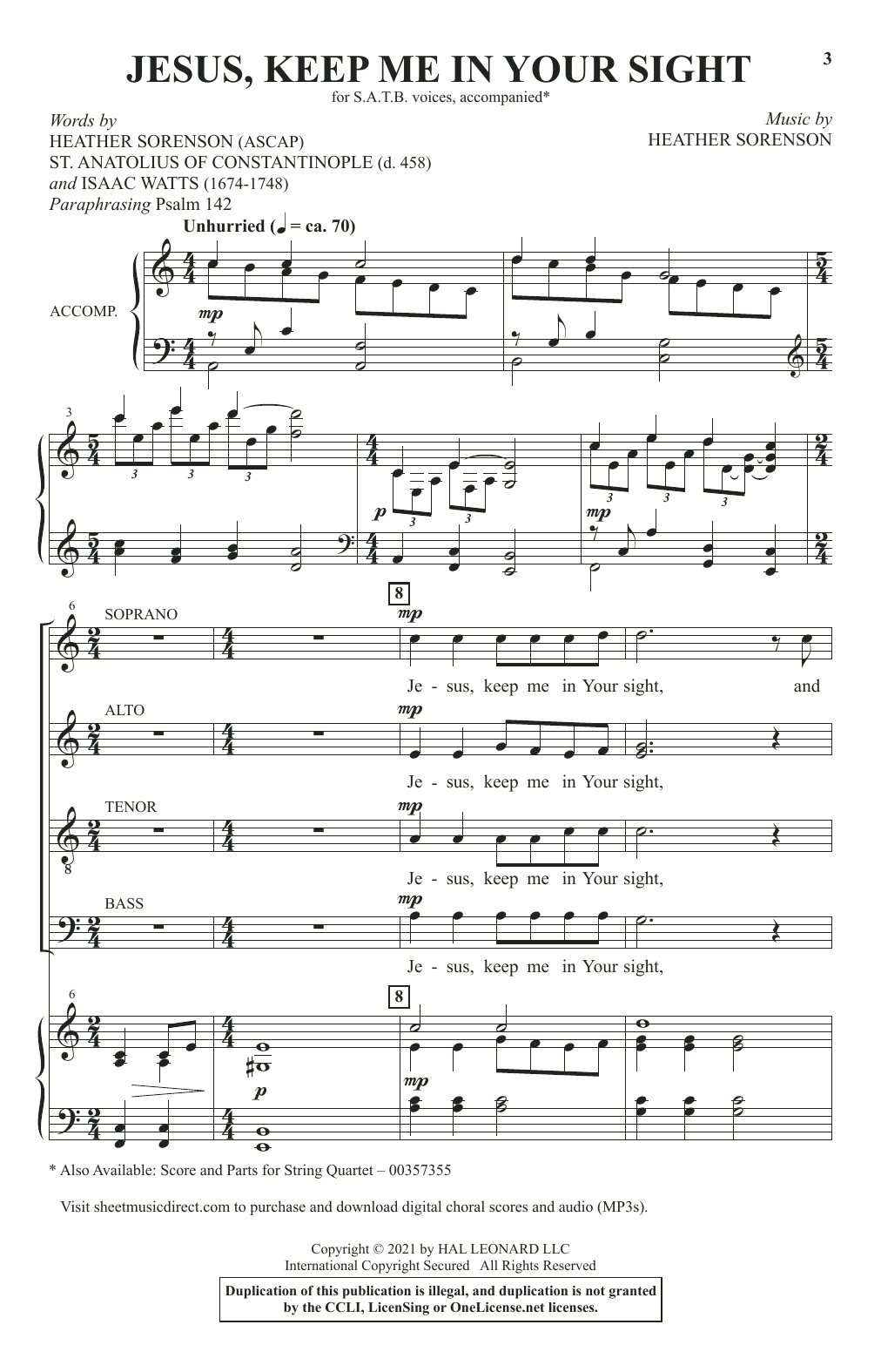 Download Heather Sorenson Jesus, Keep Me In Your Sight Sheet Music and learn how to play SATB Choir PDF digital score in minutes