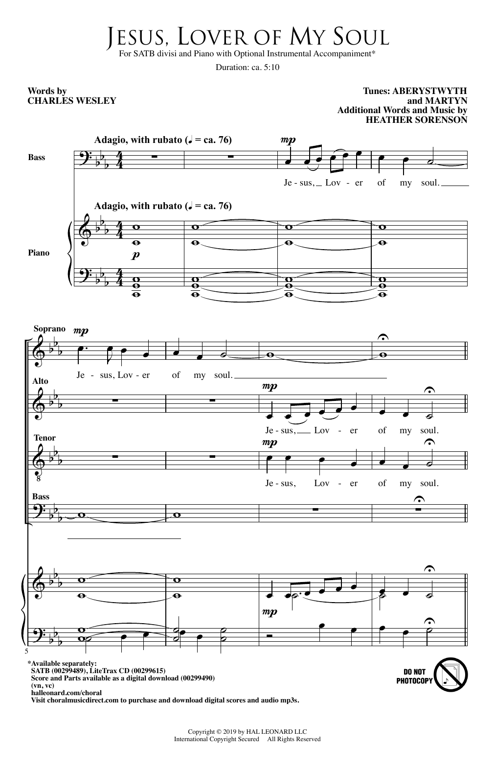 Download Heather Sorenson Jesus, Lover Of My Soul Sheet Music and learn how to play SATB Choir PDF digital score in minutes