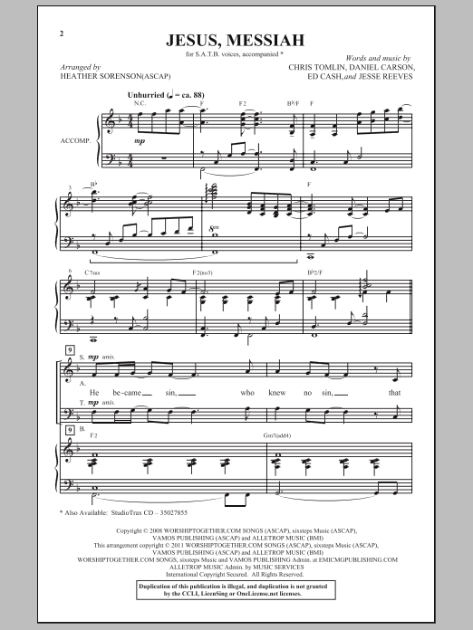 Download Heather Sorenson Jesus Messiah Sheet Music and learn how to play SATB PDF digital score in minutes