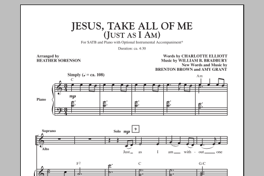 Download Heather Sorenson Jesus Take All Of Me (Just As I Am) Sheet Music and learn how to play SATB PDF digital score in minutes