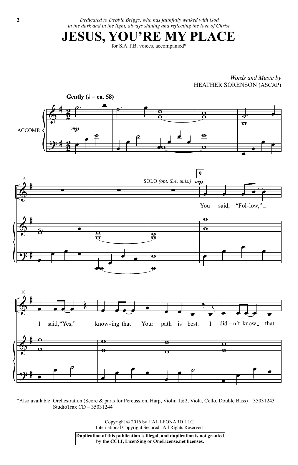 Download Heather Sorenson Jesus, You're My Place Sheet Music and learn how to play SATB PDF digital score in minutes