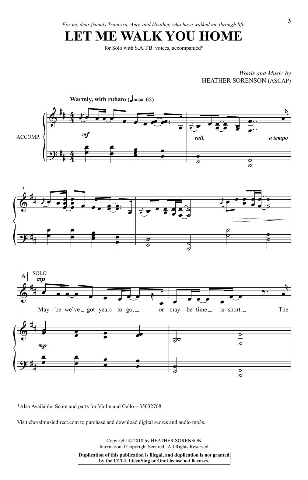 Download Heather Sorenson Let Me Walk You Home Sheet Music and learn how to play SATB Choir PDF digital score in minutes