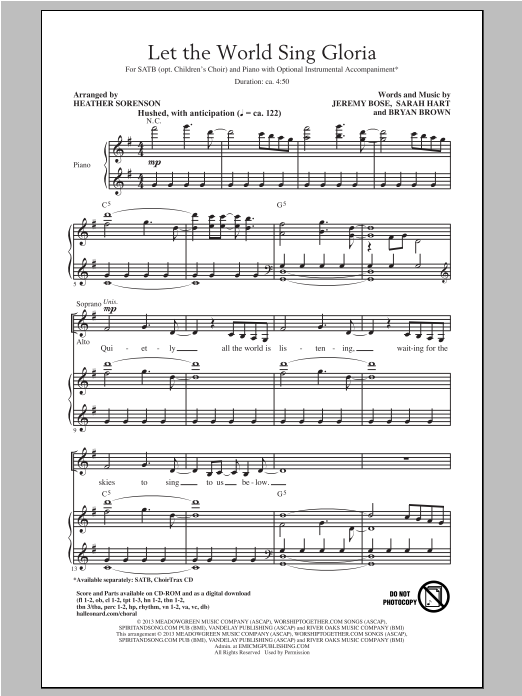 Download Heather Sorenson Let The World Sing Gloria Sheet Music and learn how to play SATB PDF digital score in minutes