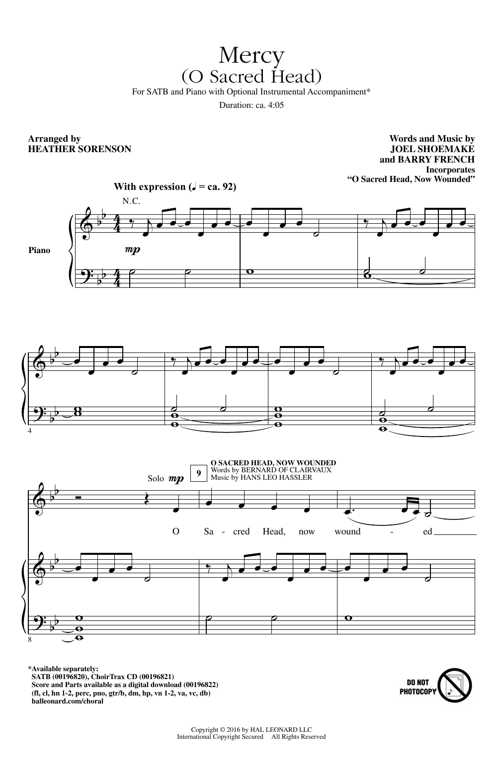 Download Heather Sorenson Mercy (O Sacred Head) Sheet Music and learn how to play SATB PDF digital score in minutes
