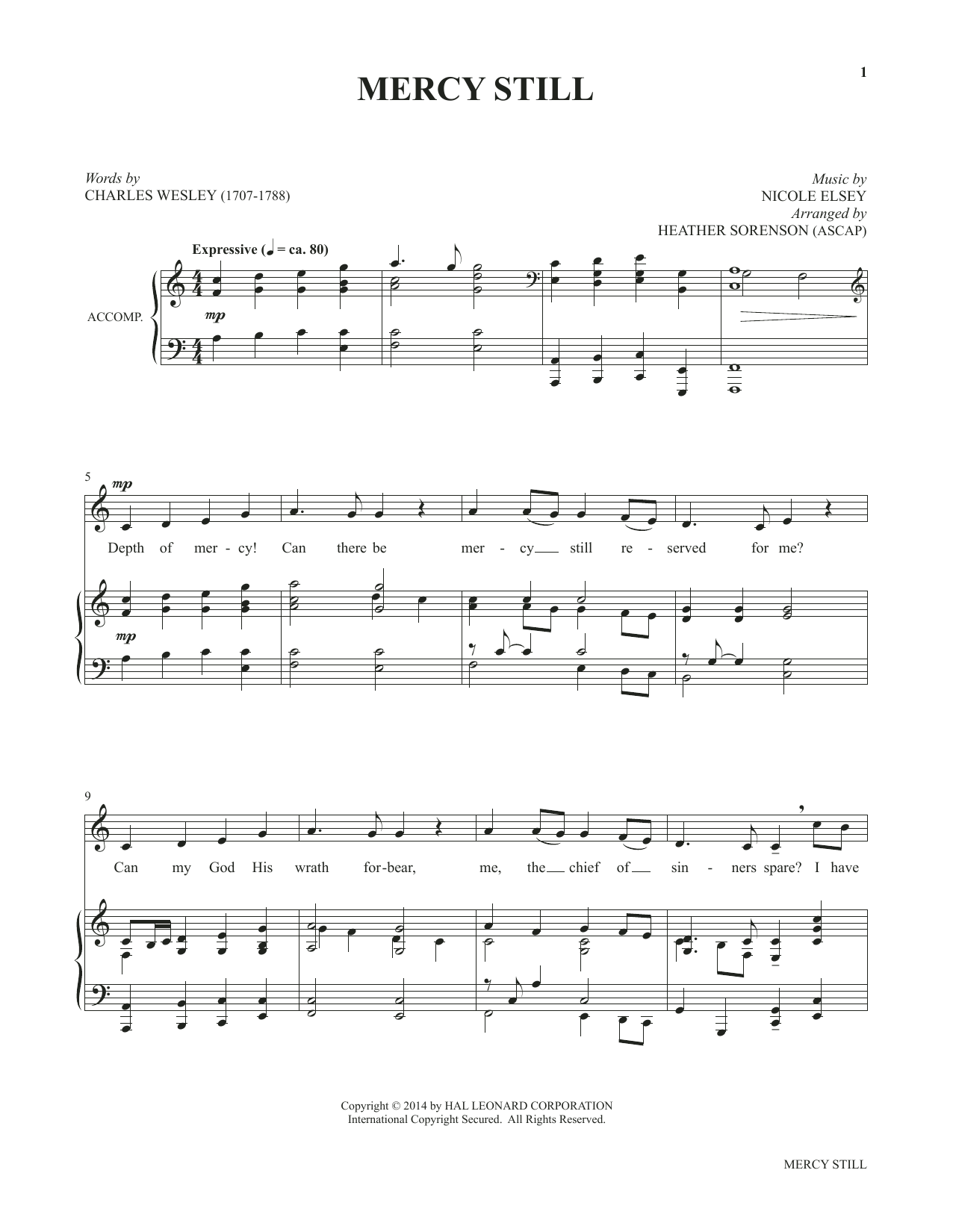 Download Heather Sorenson Mercy Still (from My Alleluia: Vocal Solos for Worship) Sheet Music and learn how to play Piano & Vocal PDF digital score in minutes