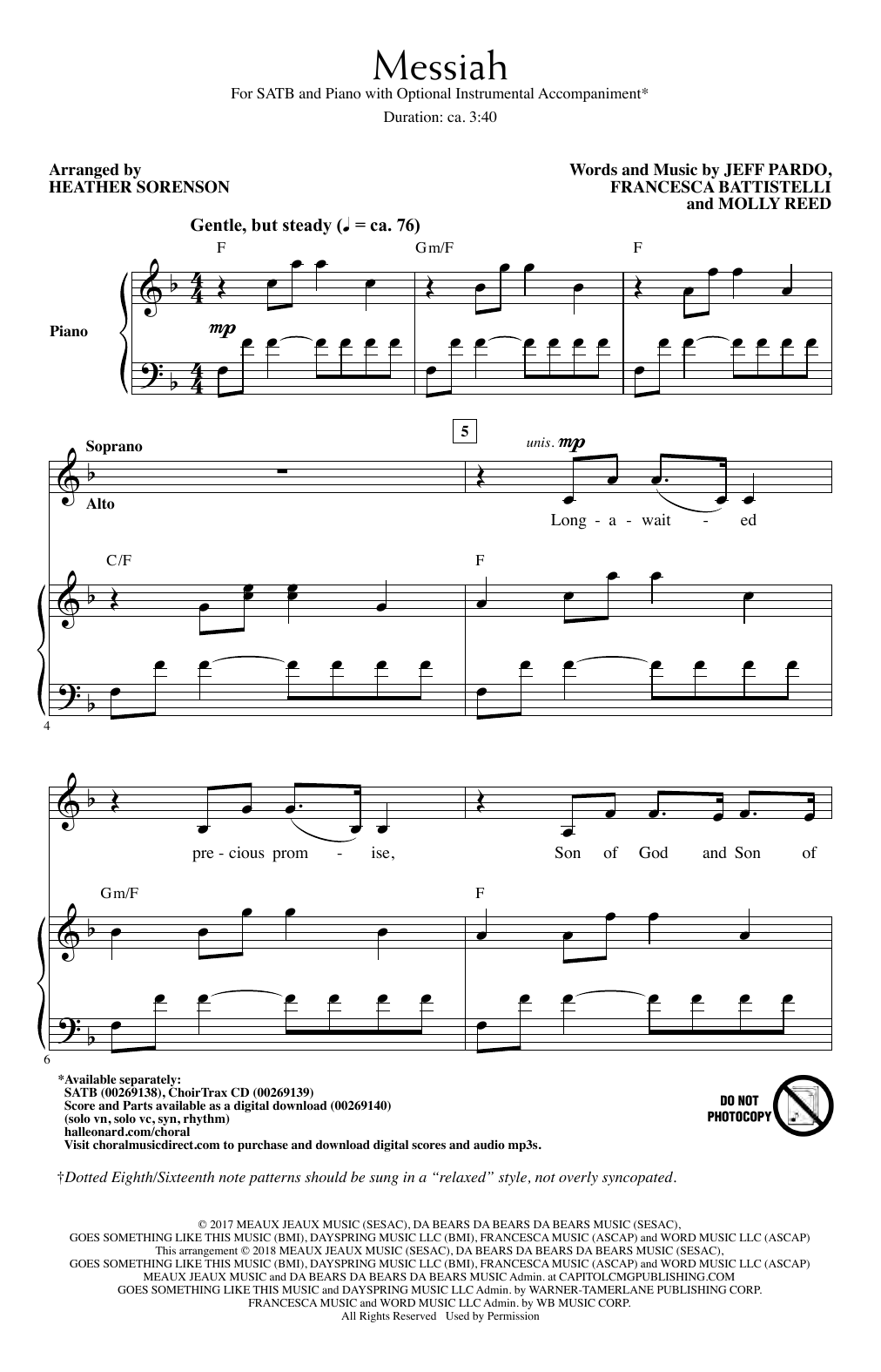 Download Heather Sorenson Messiah Sheet Music and learn how to play SATB Choir PDF digital score in minutes