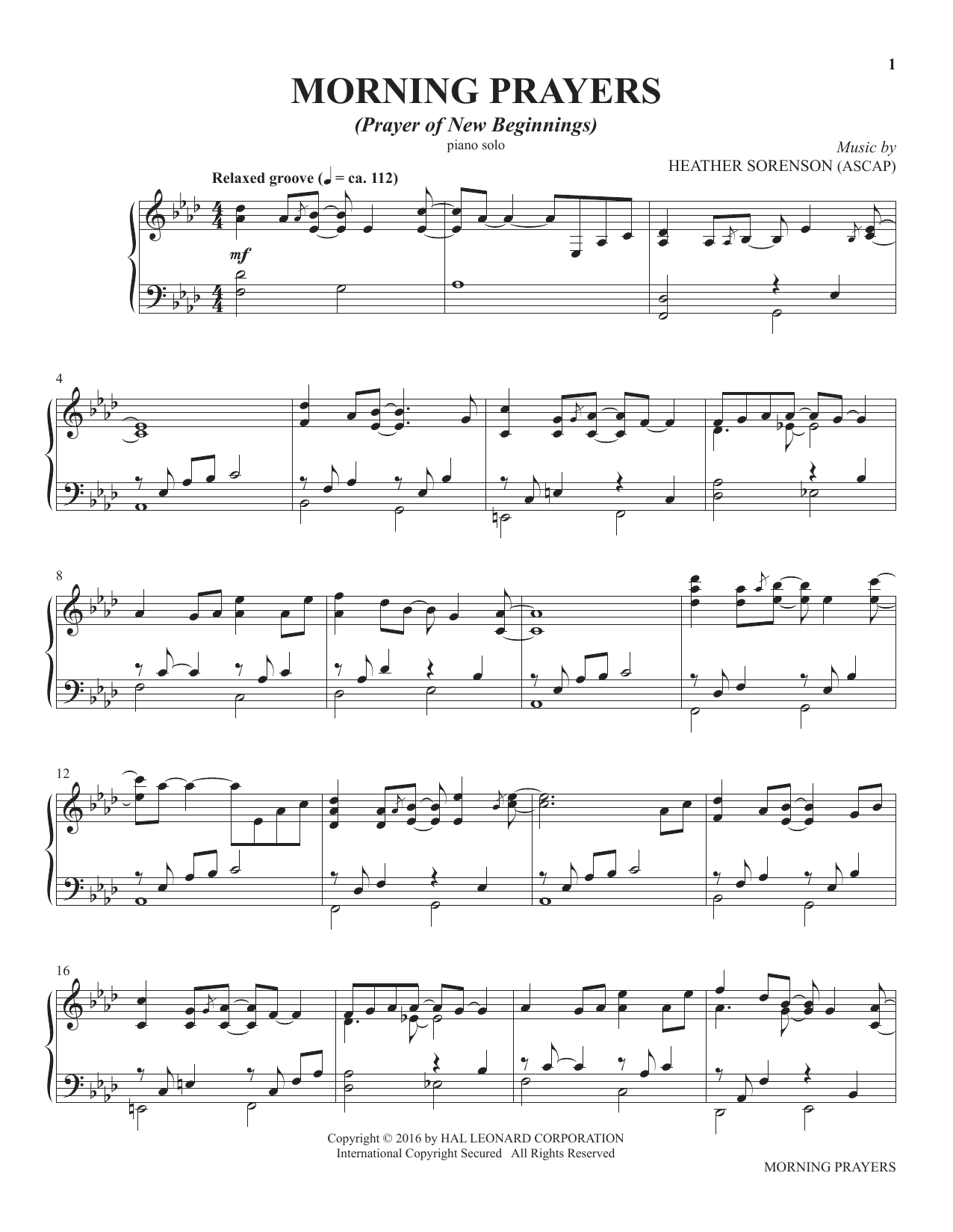 Download Heather Sorenson Morning Prayers (from The Prayer Project) Sheet Music and learn how to play Piano Solo PDF digital score in minutes
