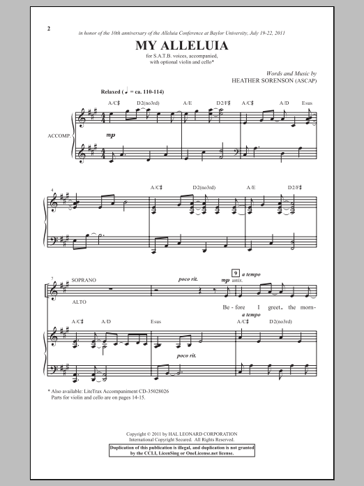 Download Heather Sorenson My Alleluia Sheet Music and learn how to play SATB PDF digital score in minutes