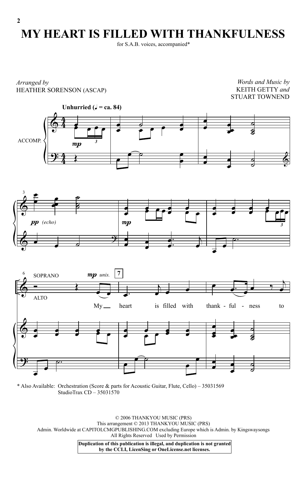 Download Heather Sorenson My Heart Is Filled With Thankfulness Sheet Music and learn how to play SAB PDF digital score in minutes