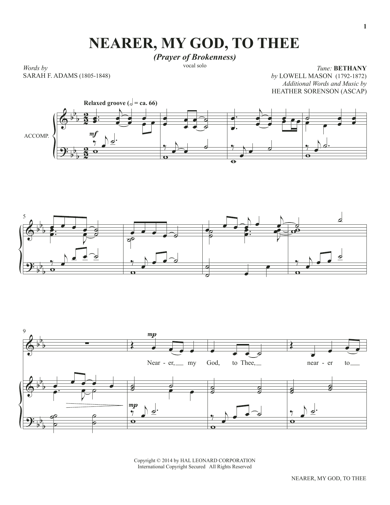 Download Heather Sorenson Nearer, My God, To Thee (from The Prayer Project) Sheet Music and learn how to play Piano Solo PDF digital score in minutes