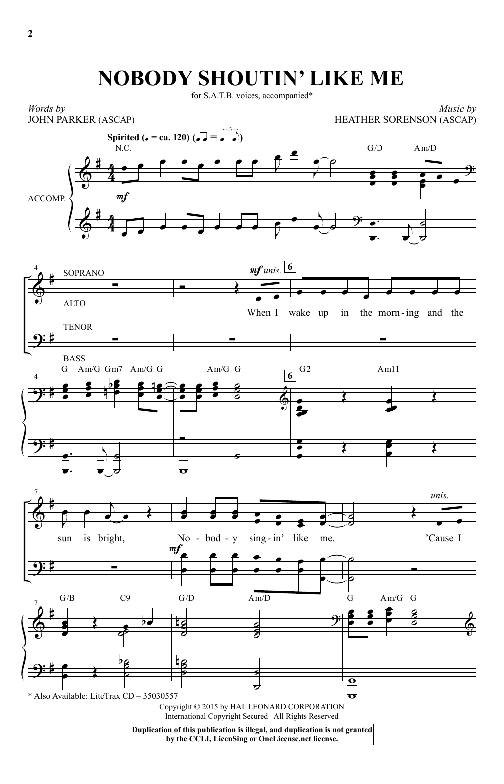 Download Heather Sorenson Nobody Shoutin' Like Me Sheet Music and learn how to play SATB PDF digital score in minutes