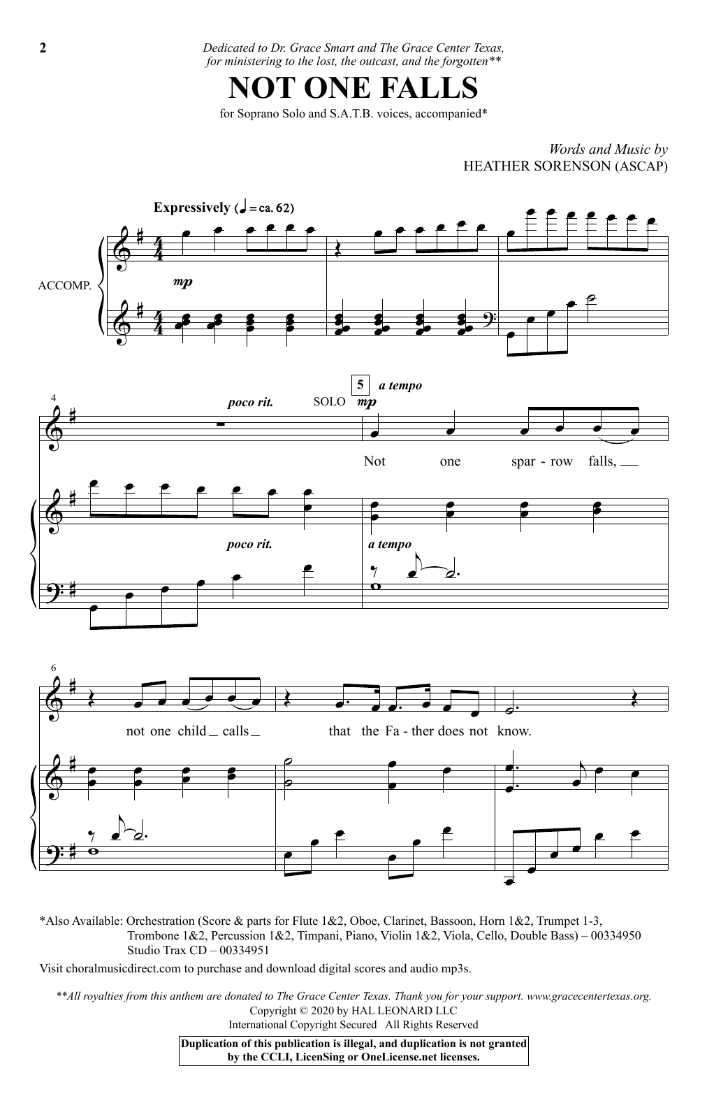 Download Heather Sorenson Not One Falls Sheet Music and learn how to play SATB Choir PDF digital score in minutes
